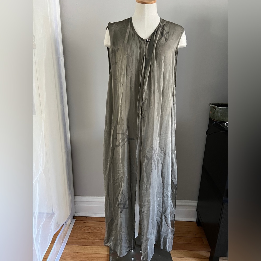 Sheer long tan sleeveless cardigan